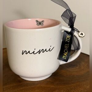Rachel Zoe White ‘Mimi’ Mug with Pink Interior and Black Ribbon NWT